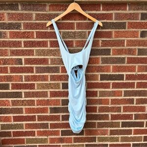 SHEIN Baby Blue Ruched Cut Out Open Strappy Back Mini Bodycon Dress